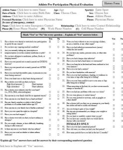 Athlete Pre Participation Evaluation Form