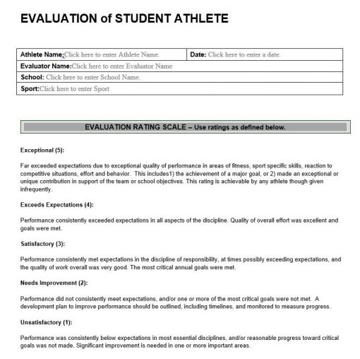 Evaluation of Student Athlete