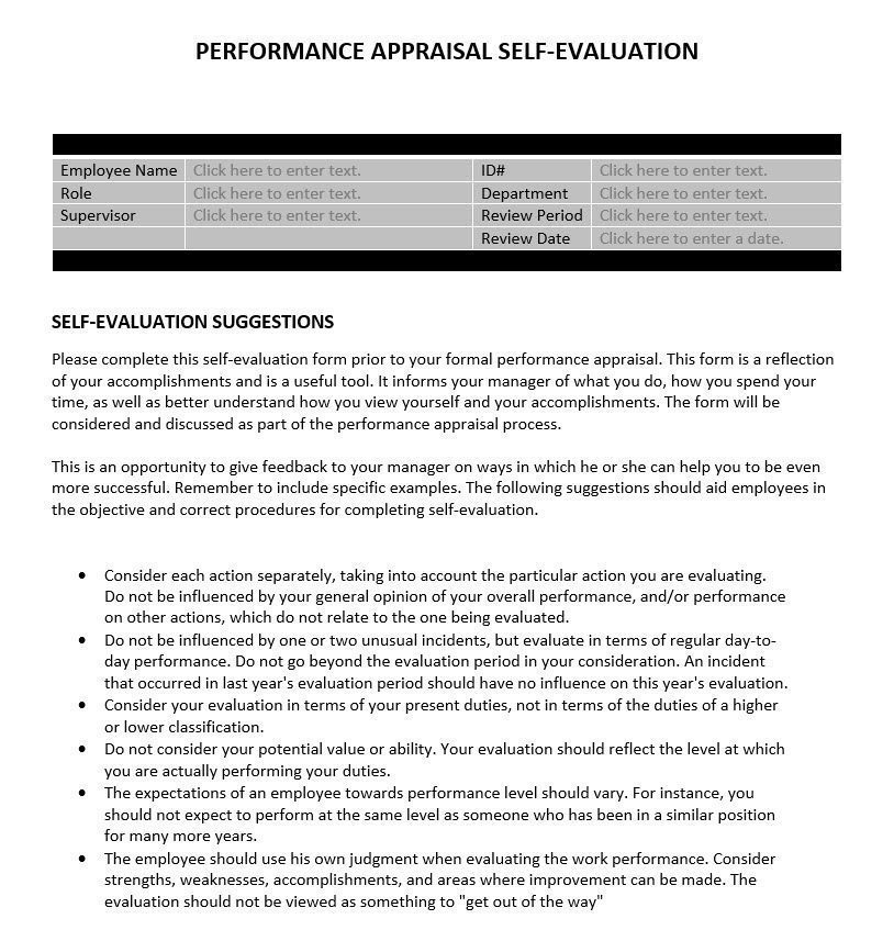 Sample Wording Self Assessment Self Performance Review Examples