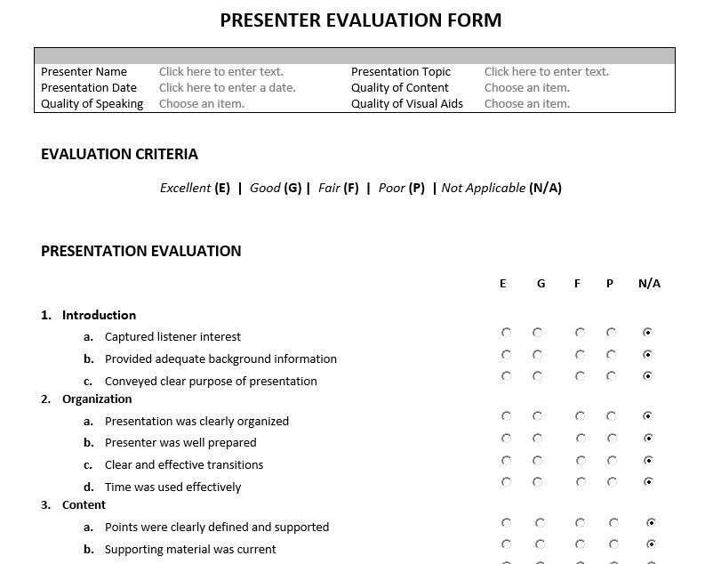 Presenter Evaluation Form Feedback Form for Speakers and Presenter Evaluation Form Feedback Form for Speakers and