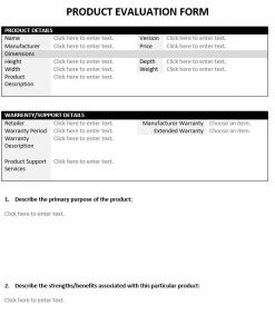 Product Evaluation Form
