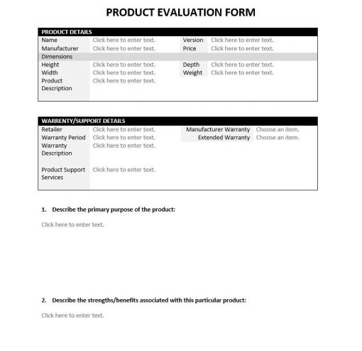 Product Evaluation Form