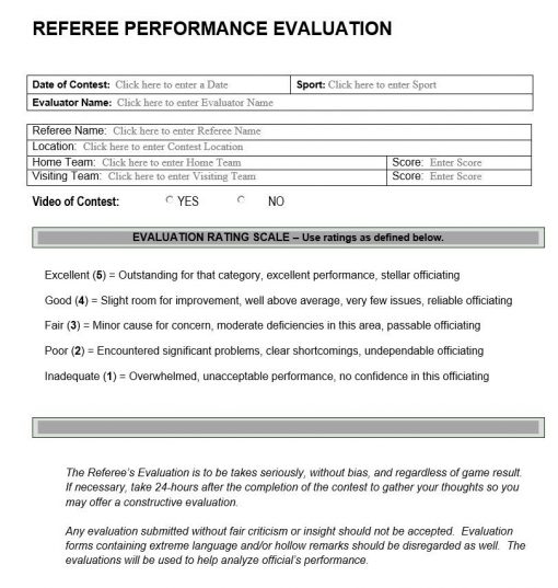 Referee Evaluation Form