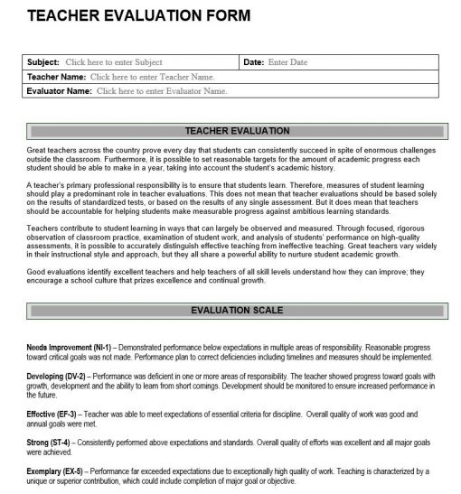 Teacher Evaluation Form